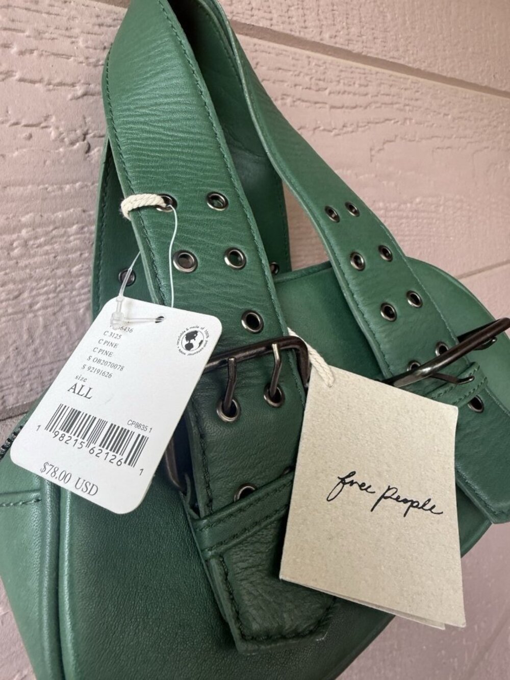 Free People Women’s Green Leather Mini Shoulder Bag Buckle Strap NWT - Picture 10 of 14